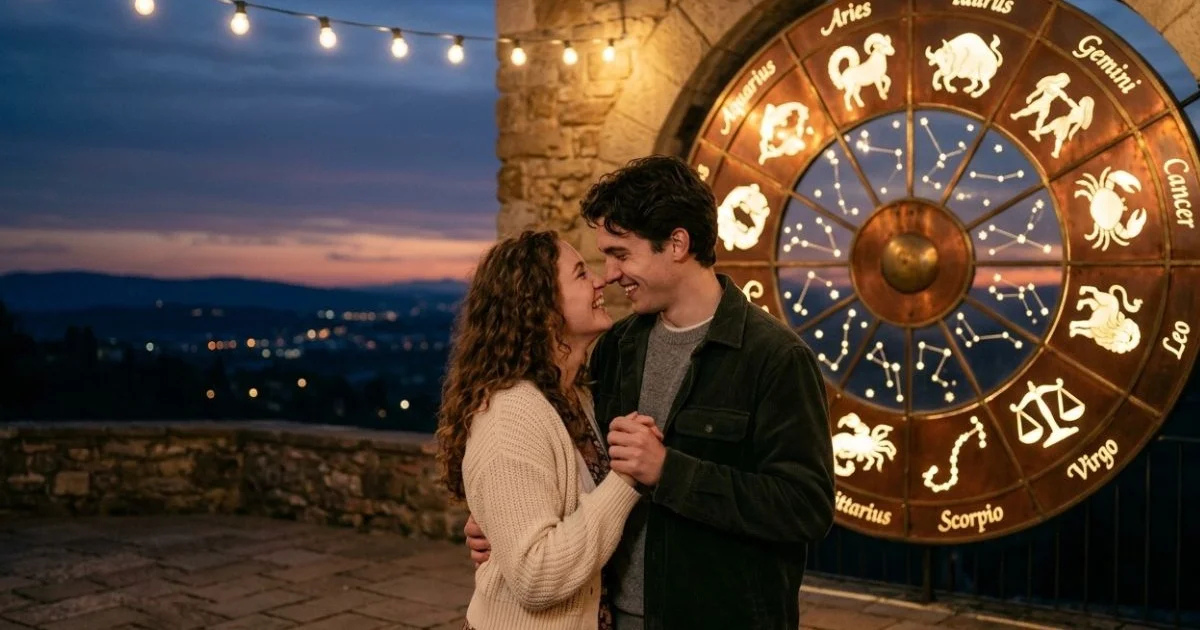 Romantic couple spending quality time together under a beautiful evening sky representing the June 2026 love horoscope.