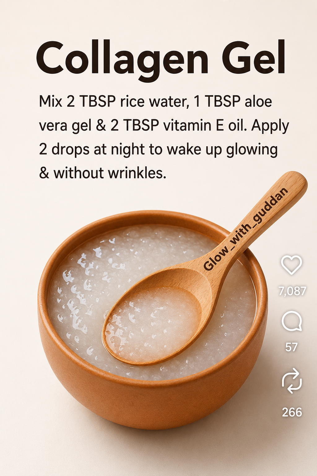 A bowl of homemade skincare gel made with rice water, aloe vera gel, and Vitamin E oil, designed to hydrate and refresh the skin naturally.